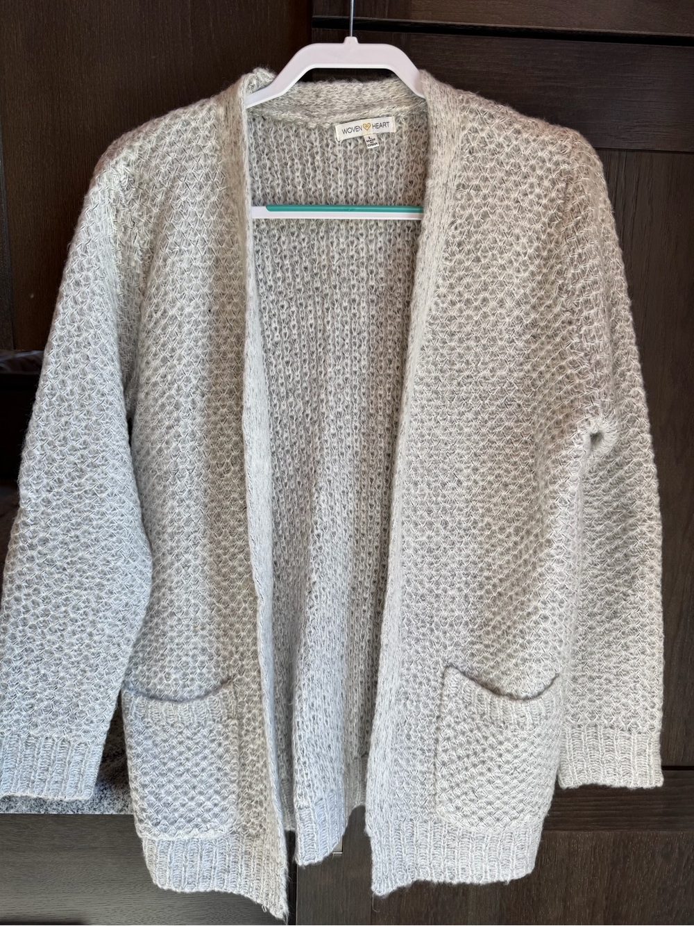 Woven Heart Cream Open-Front Textured Cardigan